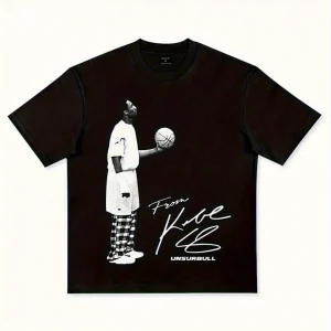 Men's Tribute Graphic Tee - Black Casual T-Shirt Basketball Jersey Design Breathable Fabric Streetwear Style Regular Fit
